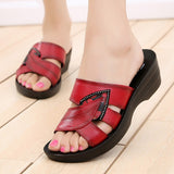 Women Leather Slides Wedges Slippers 