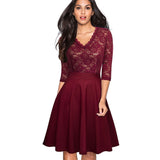 Vintage Flower Lace Ruffle A-Line Pinup Flare Dress