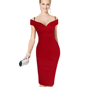 Sexy Strap Slash Neck Bodycon Midi Pencil Dress