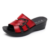 Women Leather Slides Wedges Slippers