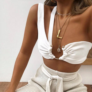 Solid Color Metal Tube Single Shoulder Strap Camisole Top