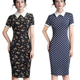 Vintage Turn-Down Collar Fit Pencil Bodycon Midi Dress