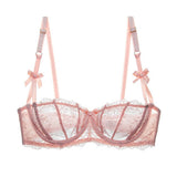 Ultra-Thin Floral Transparent Lace Bow Half Cup Bras