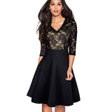 Vintage Flower Lace Ruffle A-Line Pinup Flare Dress