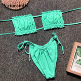 Women Pleated Bandeau Brazilian Swimsuit Two-Pieces Bikini Set