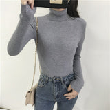 Women Knitted Sweater Long Sleeve Turtleneck Slim Jumper