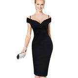 Sexy Strap Slash Neck Bodycon Midi Pencil Dress