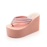 Dropshipping Women Fashion Summer Chunky Sole Wedges Heels Flip Flops Casual Shoes New Waterproof Slippers Sexy Lady Sandals