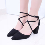 Women High Heels Flock Pointed Sandals