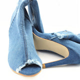 Women High Heels Zipper Denim Jeans Shoes