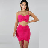 Drawstring Spaghetti Straps Top & Mini Skirt Set