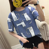 Cute Cartoon Cat Print Women T shirt