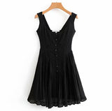 Vintage Button Sleeveless O-Neck Ruffles Mini Dress