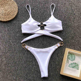 Women's Sexy Metal Rings 2-Pieces Brazilian Thong Bikini