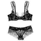 Sexy Ultra-Thin Transparent Floral Bra And Panty Set