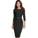 Vintage Elegant Peplum Bodycon Dress with Belt