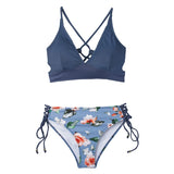 Floral Lace-Up Bikini Set Women V-neck 2-Pieces Swimsuits