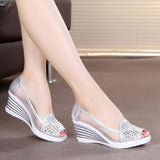 Women Peep Toe Heels Mesh Sandal