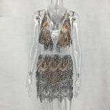 Women Sequins Fringed Bandage  Party Dress