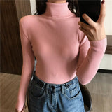 Women Knitted Sweater Long Sleeve Turtleneck Slim Jumper