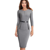 Vintage Elegant Peplum Bodycon Dress with Belt