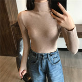 Women Knitted Sweater Long Sleeve Turtleneck Slim Jumper