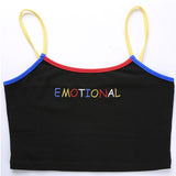 Summer Women Crop Top Cropped Ladies Spaghetti Strap Elastic Camisole Sexy EMOTIONAL Letter Embroidery Tank Tops