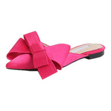 women's silk satin Pointed bow slippers