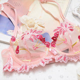 Floral Embroidery Lace See Through Bra Underwear Set