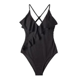 Women's Solid One-Piece Swimsuit V Neck Ruffle Monokini