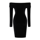 Women Elegant Off Shoulder Velvet Dress