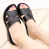 Women Leather Slides Wedges Slippers 