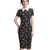 Vintage Turn-Down Collar Fit Pencil Bodycon Midi Dress