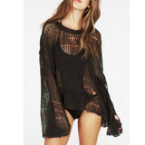 Sexy Hole Asymmetric Hem Loose Knitted Crochet Sweater