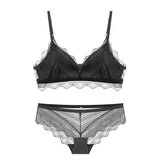 Thin Cotton Wire Free Embroidery Deep V Bra Underwear Set