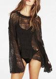 Sexy Hole Asymmetric Hem Loose Knitted Crochet Sweater