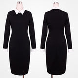 Vintage Turn-Down Collar Fit Pencil Bodycon Midi Dress