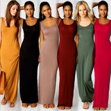 High Stretch Tank Robe Thin O-Neck Sleeveless Slim Maxi Dress