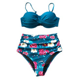 Leafy Print Heart Neck Push Up High-Waisted 2-Pieces Bikini Set