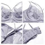 High Waist Transparent Lingerie Deep V Lace Bra Underwear Set