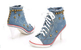 Women High Heels Rivets Canvas