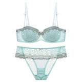 Half Cup Plunge Thin Lace Cotton Bra Underwear Set