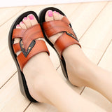 Women Leather Slides Wedges Slippers 