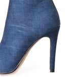 Women High Heels Zipper Denim Jeans Shoes