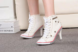 Women High Heels Rivets Canvas