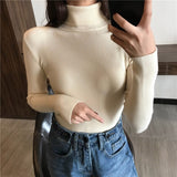 Women Knitted Sweater Long Sleeve Turtleneck Slim Jumper