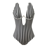 Women Striped V Shape Wire V-bar Underwired 1-Piece Monokini