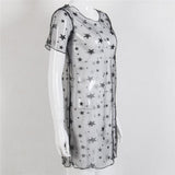 Sexy See Through Women Star Print Beach Dress Bikini Cover Up Beachwear Swimwear Transparent Mesh Mini Dress