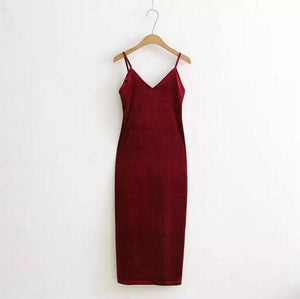 Velour Long Spaghetti Strap Dress