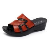 Women Leather Slides Wedges Slippers